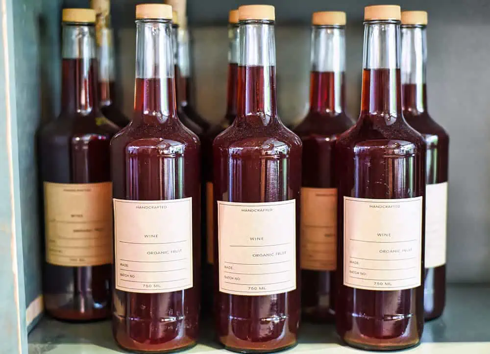 labels on Homemade plum wine bottles